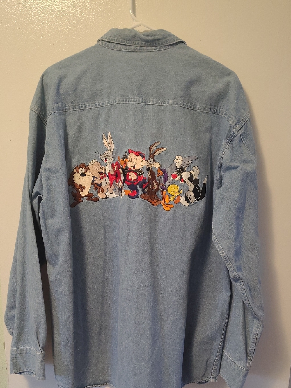 Warner Brothers Studio Looney Tunes Denim Button Down with Cartoon Embroidery